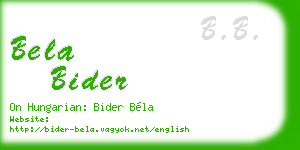 bela bider business card